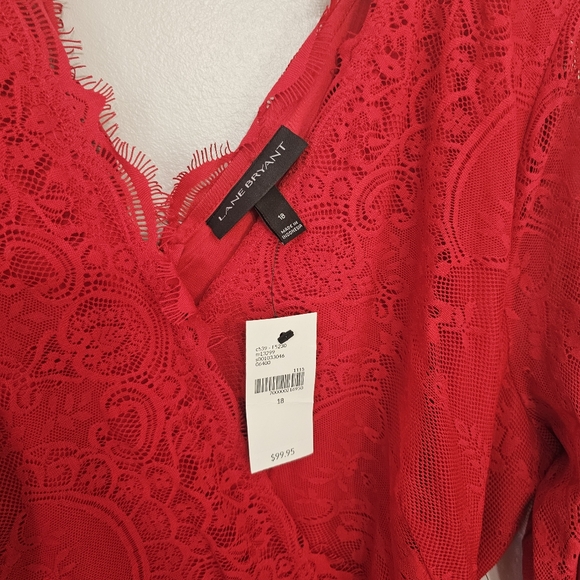 lane bryant red Lace Cocktail dress 18 Vneck Bow - Picture 3 of 4